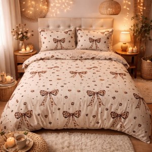 Lenjerie pat dublu cu Elastic, bumbac satinat, Crem, fundite Lenjerie pat dublu cu Elastic, bumbac satinat, Crem, fundite