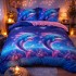 Lenjerie pat dublu, bumbac satinat, cearsaf clasic, 4 piese, Albastru, delfini [7]