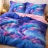 Lenjerie pat dublu, bumbac satinat, cearsaf clasic, 4 piese, Albastru, delfini [4]