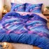 Lenjerie pat dublu, bumbac satinat, cearsaf clasic, 4 piese, Albastru, delfini [5]