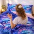 Lenjerie pat dublu, bumbac satinat, cearsaf clasic, 4 piese, Albastru, delfini [6]