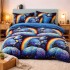 Lenjerie pat dublu, Finet, 6 piese, Albastru, galaxii [6]