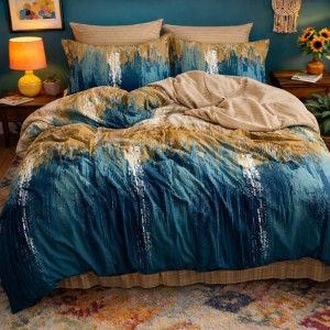 Lenjerie pat dublu cu ELASTIC, Finet, 6 piese, Verde, abstract Lenjerie pat dublu cu ELASTIC, Finet, 6 piese, Verde, abstract