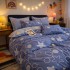 Lenjerie pat dublu, Finet, 6 piese, Albastru, stelute [4]