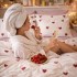 Lenjerie pat dublu, Finet, 6 piese, crem, lila, inimioare [5]