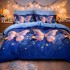 Lenjerie pat dublu, Finet, 6 piese, Albastru, fluturi [3]