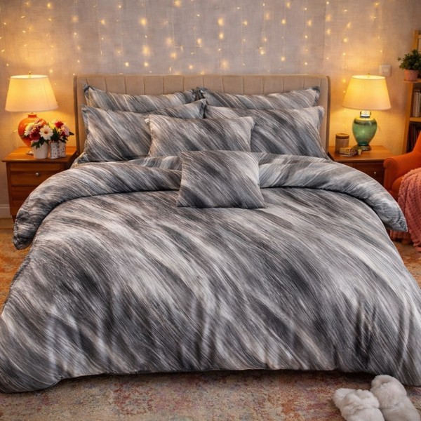 Lenjerie pat dublu, Finet, 6 piese, Gri, Bej, abstract [1]