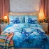 Lenjerie pat dublu, Finet, 6 piese, Alb, Bleu, fluturi [4]