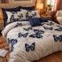 Lenjerie pat dublu cu ELASTIC, Finet, 6 piese, Albastru, Gri, fluturi [2]
