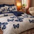 Lenjerie pat dublu cu ELASTIC, Finet, 6 piese, Albastru, Gri, fluturi [3]
