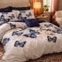 Lenjerie pat dublu, Finet, 6 piese, Gri, Albastru, fluturi [4]
