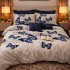 Lenjerie pat dublu cu ELASTIC, Finet, 6 piese, Albastru, Gri, fluturi [6]