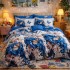 Lenjerie pat dublu, Finet, 6 piese, Alb, Albastru, fluturi [4]