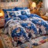 Lenjerie pat dublu, Finet, 6 piese, Alb, Albastru, fluturi [5]