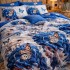 Lenjerie pat dublu, Finet, 6 piese, Alb, Albastru, fluturi [6]