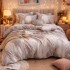 Lenjerie pat dublu, Finet, 6 piese, Gri, Bej, pene [3]