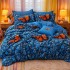 Lenjerie pat dublu cu ELASTIC, Finet, 6 piese, Albastru, fluturi portocalii [3]