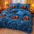 Lenjerie pat dublu cu ELASTIC, Finet, 6 piese, Albastru, fluturi portocalii [5]