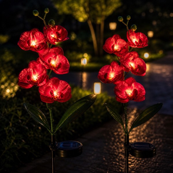 Set 2 Lămpi Solare Decorative Tip Orhidee Rosie– Iluminare LED, Design Elegant și Funcționare Automată [1]
