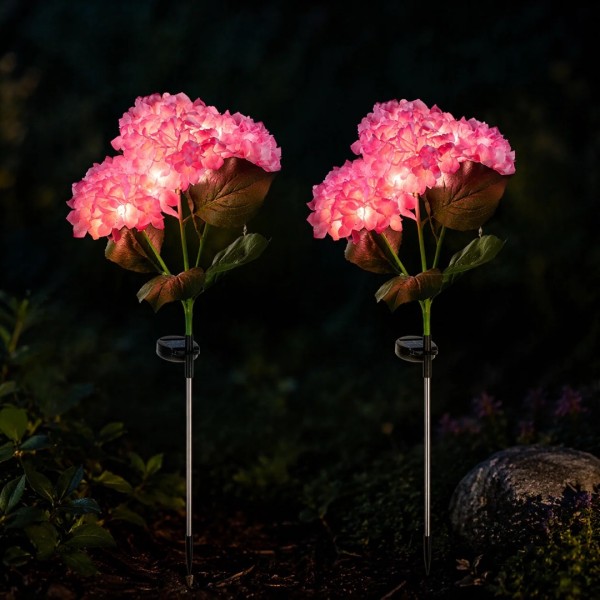 Set 2 Lămpi Solare Decorative Tip Hortensie Roz – Iluminare LED, Design Realist și Funcționare Automată [1]