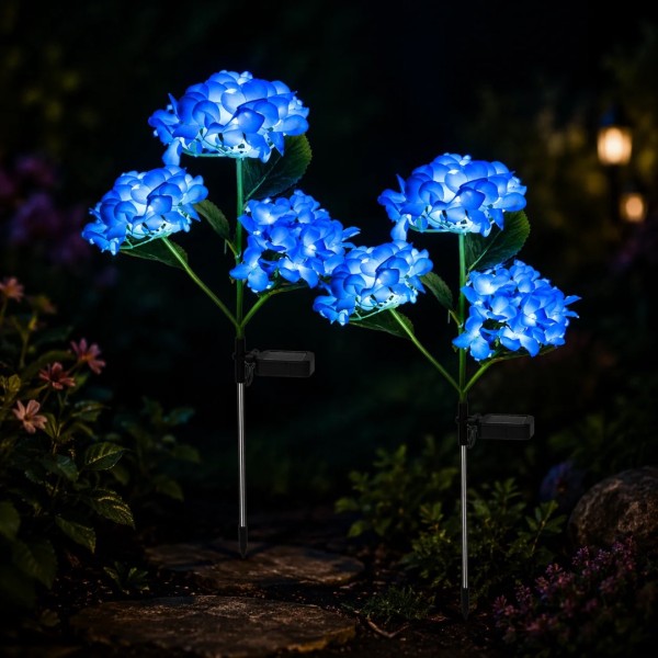 Set 2 Lămpi Solare Decorative Tip Hortensie Albastra – Iluminare LED, Design Realist și Funcționare Automată [1]