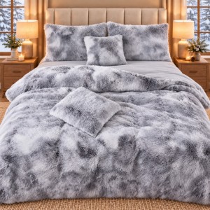 Lenjerie pat dublu, Super Pufoasa COCOLINO Fluffy, 6 piese, Gri, Degrade