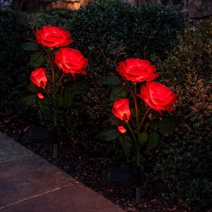 Set 2 Lămpi Solare Decorative Tip Trandafiri Rosii – Iluminare LED, Design Elegant și Funcționare Automată