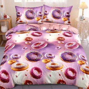 Lenjerie pat dublu cu Elastic, bumbac satinat, Mov, gogosi