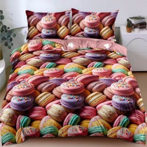 Lenjerie pat dublu cu Elastic, bumbac satinat, Multicolor, macarons Lenjerie pat dublu cu Elastic, bumbac satinat, Multicolor, macarons