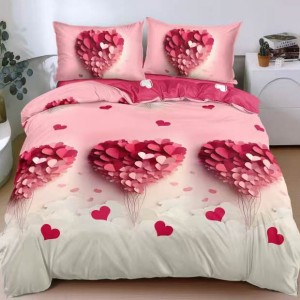 Lenjerie pat dublu cu Elastic, bumbac satinat, Alb, Roz, inimioare Lenjerie pat dublu cu Elastic, bumbac satinat, Alb, Roz, inimioare