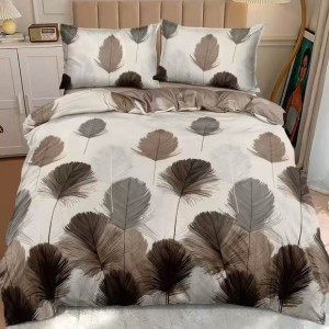 Lenjerie pat dublu cu Elastic, bumbac satinat, Bej, pene