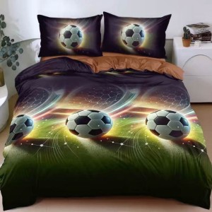 Lenjerie pat dublu cu Elastic, bumbac satinat, Verde, Maro, mingii de fotbal