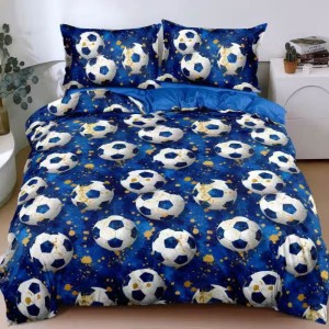 Lenjerie pat dublu cu Elastic, bumbac satinat, Albastru, mingii de fotbal