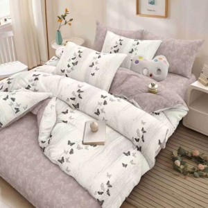 Lenjerie pat dublu cu Elastic, Gri, fluturi