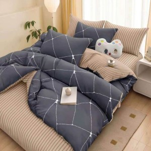 Lenjerie pat dublu cu Elastic, Gri, dungi, linii
