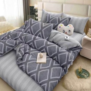 Lenjerie pat dublu cu Elastic, Gri, romburi