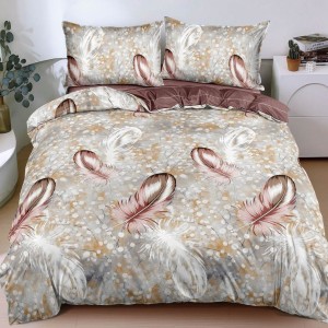 Lenjerie pat dublu cu Elastic, bumbac satinat, Gri, pene, fulgi