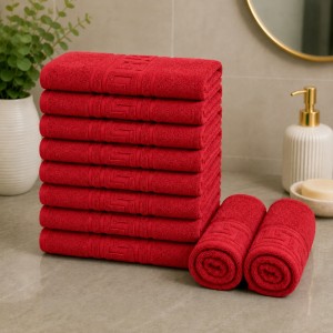 Set 10 prosoape mici, Greek Border, 30x50cm, din 100% bumbac pakistanez,  500g, Rosu