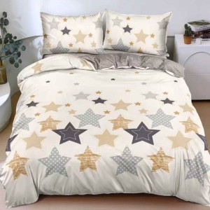 Lenjerie pat dublu cu Elastic, bumbac satinat, Crem, stelute