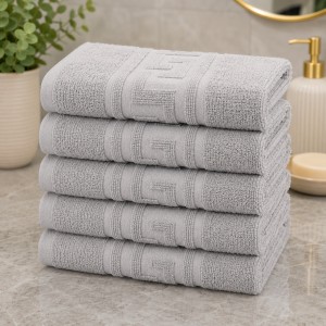 Set 5 prosoape mari, Greek Border, 50x90cm, din 100% bumbac pakistanez,  500g, Gri