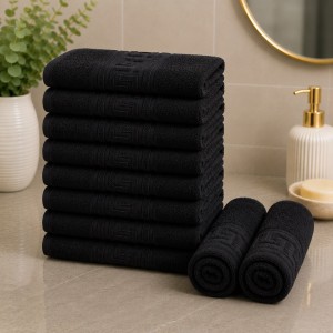 Set 10 prosoape mici, Greek Border, 30x50cm, din 100% bumbac pakistanez,  500g, Negru