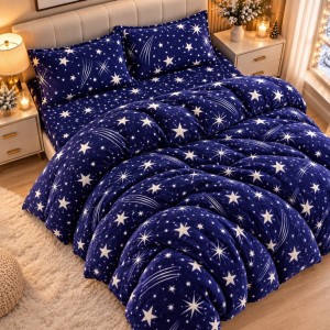 Lenjerie pat dublu, Super Pufoasa COCOLINO, 4 piese, Albastru, Ploaie de Stele