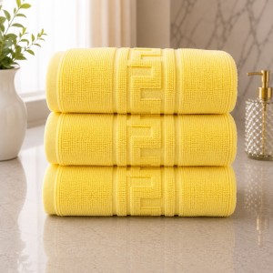 Set 3 prosoape mari, Greek Border, 70x130cm, din 100% bumbac pakistanez,  480g, Galben