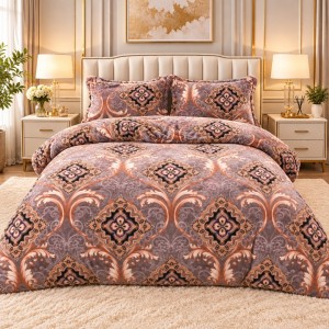 Lenjerie pat dublu, Super Pufoasa COCOLINO, 4 piese, bej, elegant