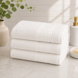Set 3 prosoape mari, Greek Border, 70x130cm, din 100% bumbac pakistanez,  480g, Alb