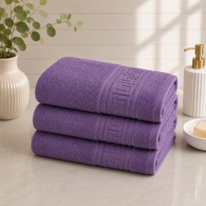 Set 3 prosoape mari, Greek Border, 70x130cm, din 100% bumbac pakistanez,  480g, Mov