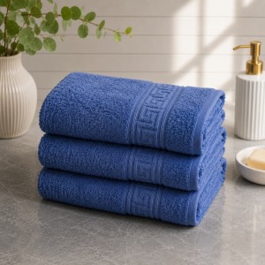 Set 3 prosoape mari, Greek Border, 70x130cm, din 100% bumbac pakistanez,  480g, Albastru
