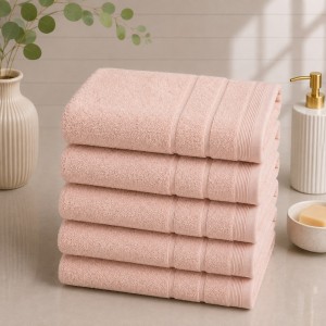 Set 5 prosoape medii, Terry, 50x90cm, din 100% bumbac pakistanez,  600g, Roz