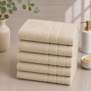 Set 5 prosoape medii, Terry, 50x90cm, din 100% bumbac pakistanez,  600g, Bej