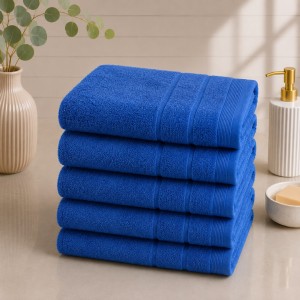 Set 5 prosoape medii, Terry, 50x90cm, din 100% bumbac pakistanez,  600g, Albastru